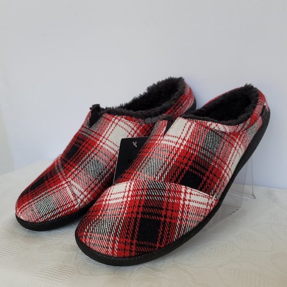 TOMS Mens Berkeley Faux Fur Lined Slip-On Slippers-Red Plaid- Men's Size 12 - Picture 6 of 15